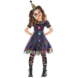 Girls Morph Costumes RAINBOW CLOWN Halloween Costume Size Lar XL Dress Hat NWT